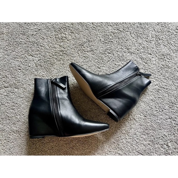 New ANTHROPOLOGIE x ALL BLACK Size 39 Pointed Toe Wedge Ankle Boots Booties - Picture 4 of 7